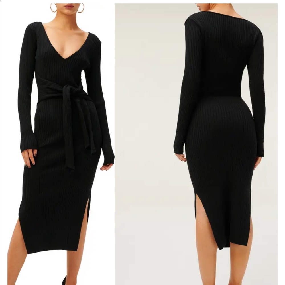 New! Good American Long Sleeve Belted Body-Con Dress in size 2